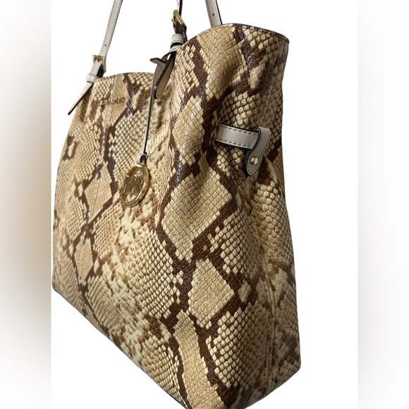 Michael Kors Tan Snake Print Tote Bag, Preloved - Picture 5 of 10